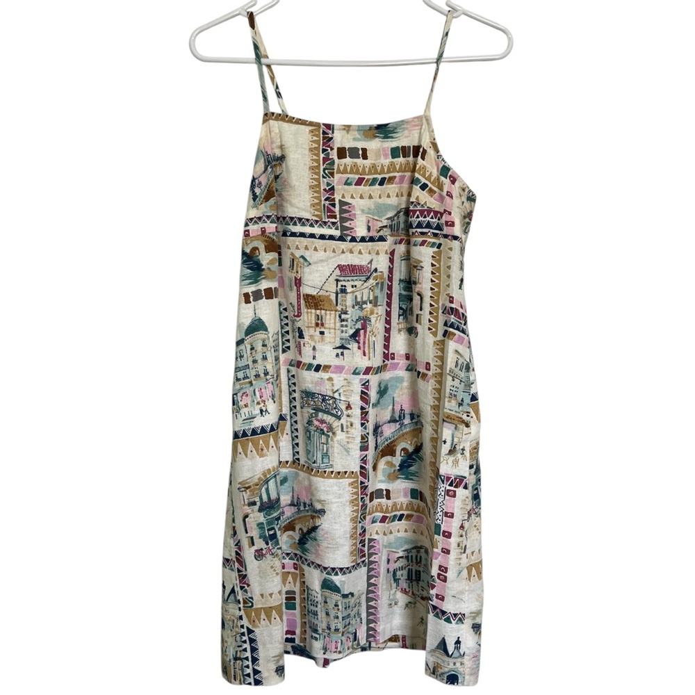 Lucky Brand Smudge Studio Printed Linen Slip Mini Multicolor Summer Dress Sz XS